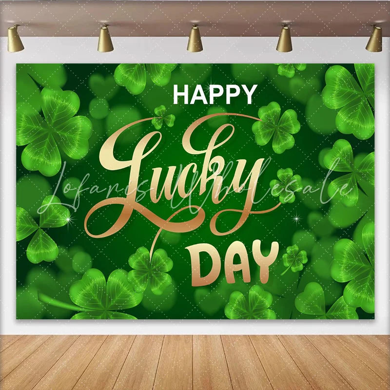 Lofaris Lucky Day St. Patrick’s Day Backdrop Glowing Green Shamrocks and Clovers Party Decoration