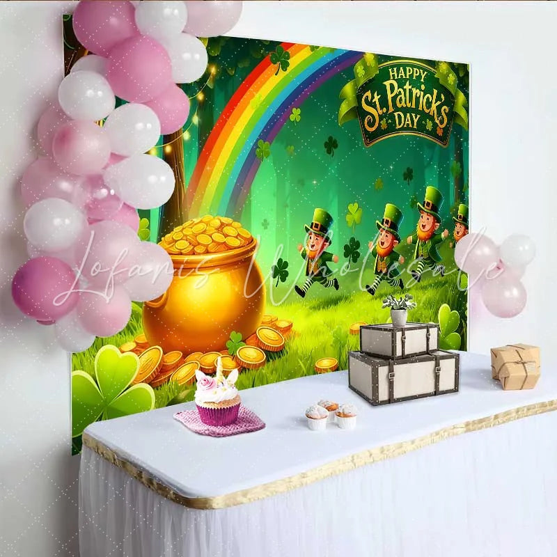 Lofaris Lucky Leprechaun Rainbow Backdrop St Patricks Day Pot of Gold Forest Party Banner