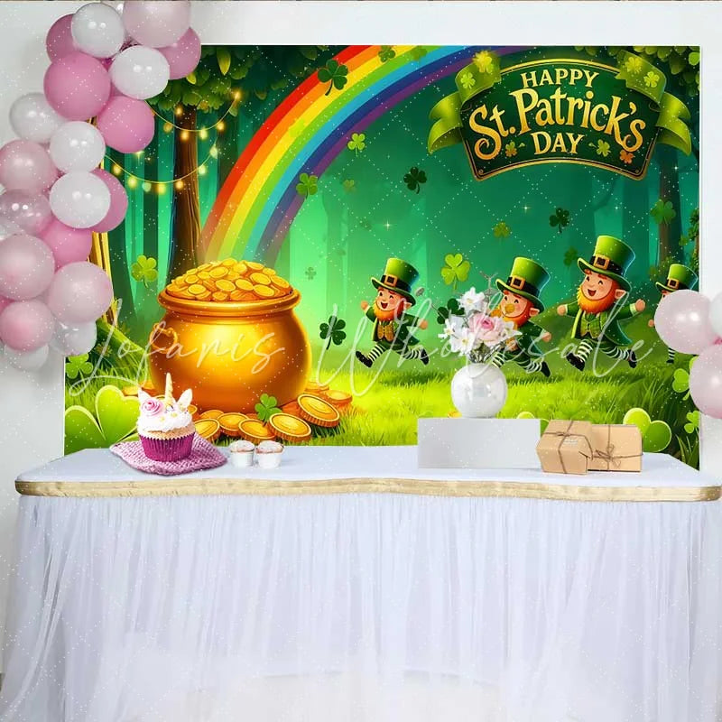 Lofaris Lucky Leprechaun Rainbow Backdrop St Patricks Day Pot of Gold Forest Party Banner
