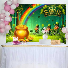 Lofaris Lucky Leprechaun Rainbow Backdrop St Patricks Day Pot of Gold Forest Party Banner