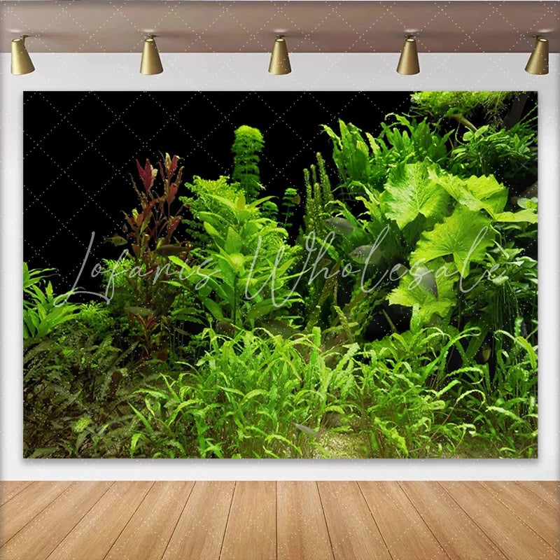 Lofaris Lush Green Aquatic Plant Photography Backdrop with Small Fish Vibrant Nature Background for Studio Photoshoot