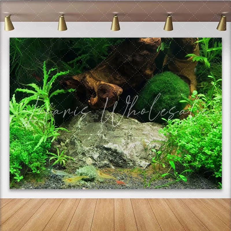 Lofaris Lush Green Aquatic Plants and Driftwood Natural Scenery Photography Backdrop Realistic Underwater Habitat for Studio Photoshoot