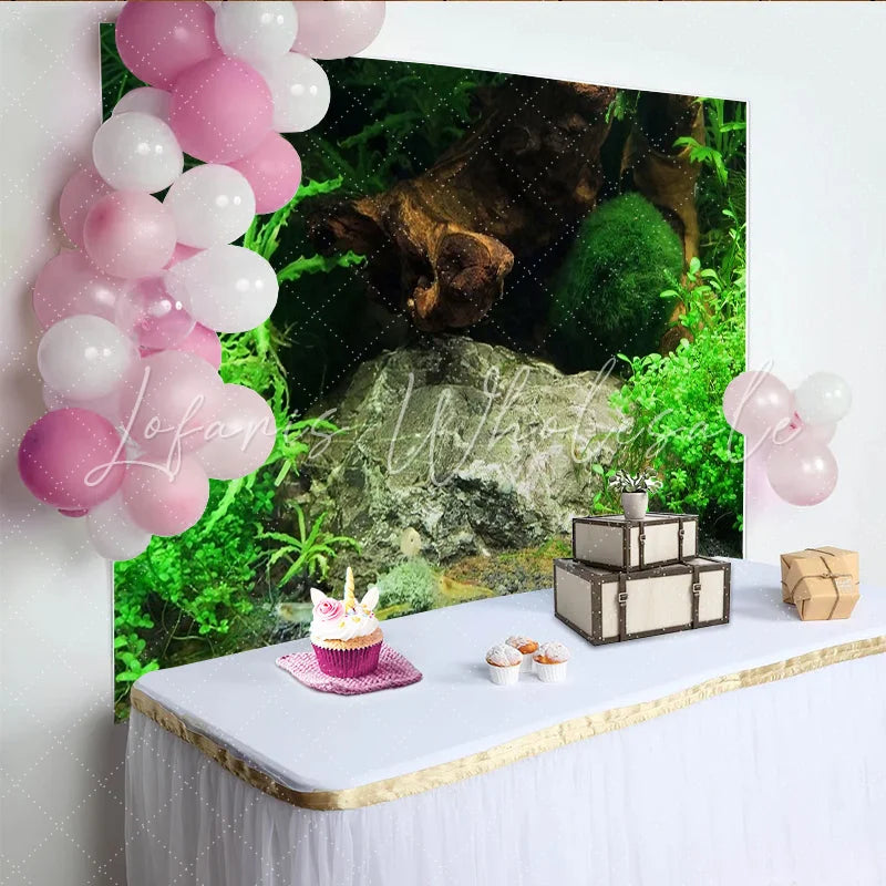 Lofaris Lush Green Aquatic Plants and Driftwood Natural Scenery Photography Backdrop Realistic Underwater Habitat for Studio Photoshoot