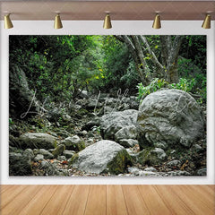 Lofaris Lush Green Forest and Rocky Natural Scenery Backdrop Wild Nature Photography Background for Studio Photoshoot