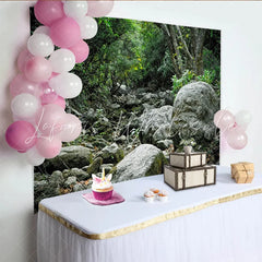 Lofaris Lush Green Forest and Rocky Natural Scenery Backdrop Wild Nature Photography Background for Studio Photoshoot