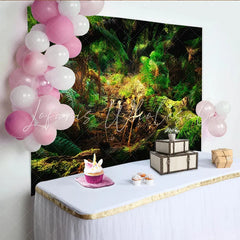 Lofaris Lush Green Forest Photography Backdrop with Mossy Logs and Ferns Natural Woodland Background for Professional Portrait