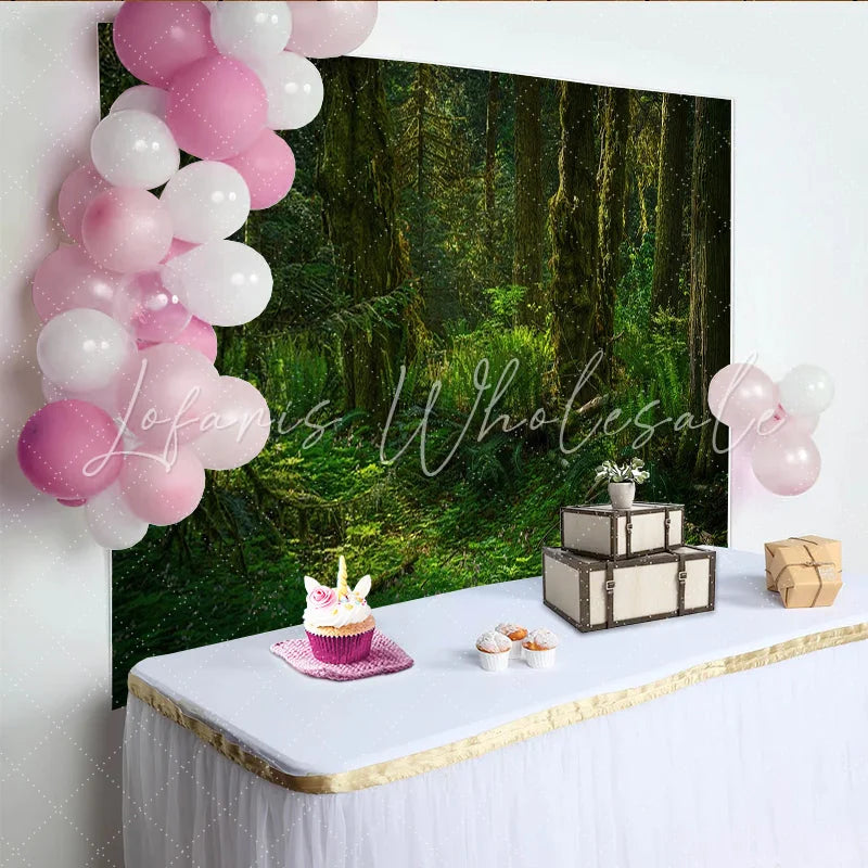 Lofaris Lush Green Forest Photography Backdrop with Mossy Trees and Ferns Natural Woodland Background for Portrait Photoshoot
