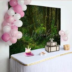 Lofaris Lush Green Forest Photography Backdrop with Mossy Trees and Ferns Natural Woodland Background for Portrait Photoshoot