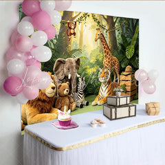 Lofaris Lush Green Jungle Safari Baby Shower Backdrop with Plush Animals Wild One Photography Background for Kids Birthday Party