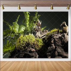 Lofaris Lush Green Moss and Fern Natural Scenery Photography Backdrop Dark Wood Texture Studio Background for Professional Portrait