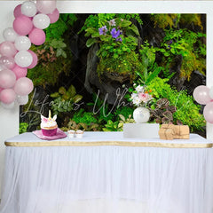Lofaris Lush Green Moss and Plant Natural Scenery Backdrop with Purple Flowers Organic Photography Background for Studio Portrait