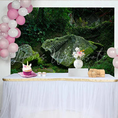 Lofaris Lush Green Mossy Forest Rock Carving Photography Backdrop Natural Scenery Background for Studio Portrait Photoshoot
