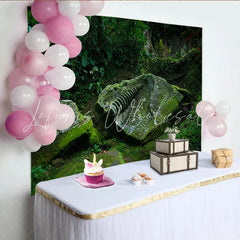 Lofaris Lush Green Mossy Forest Rock Carving Photography Backdrop Natural Scenery Background for Studio Portrait Photoshoot