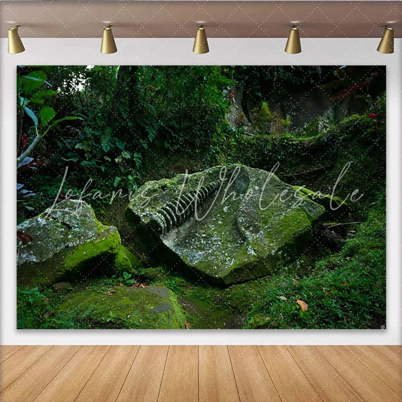 Lofaris Lush Green Mossy Forest Rock Carving Photography Backdrop Natural Scenery Background for Studio Portrait Photoshoot