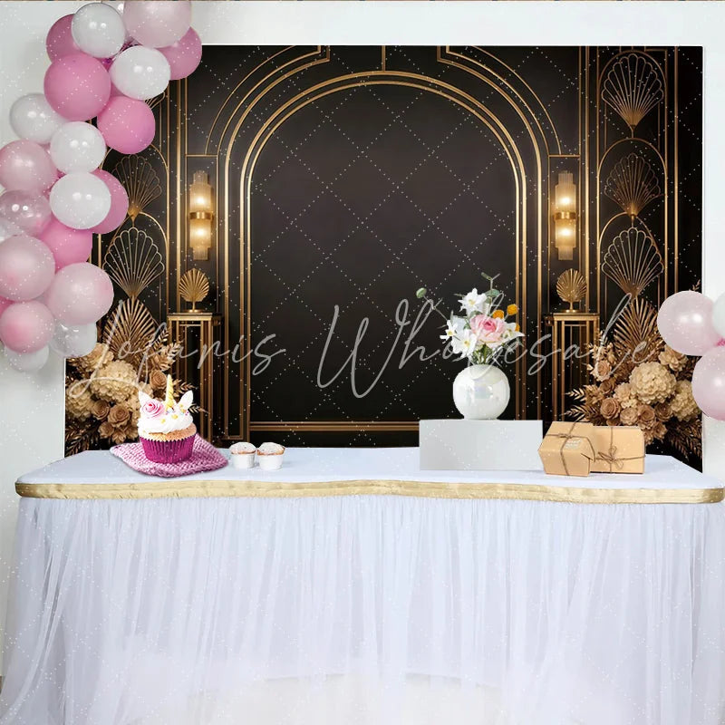 Lofaris Luxurious Black and Gold Art Deco Arch Photography Backdrop Elegant Studio Background for Professional Portrait and Event Decor