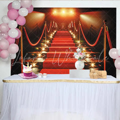 Lofaris Luxurious Red Carpet Photography Backdrop with Golden Stanchions and Velvet Ropes Grand Staircase Background for Gala Event Party