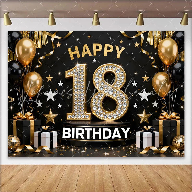 Lofaris Luxury 18th Happy Birthday Backdrop Diamond Numbers and Gold Balloons Background 18 Years Anniversary Decor