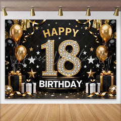 Lofaris Luxury 18th Happy Birthday Backdrop Diamond Numbers and Gold Balloons Background 18 Years Anniversary Decor
