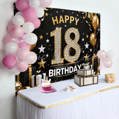Lofaris Luxury 18th Happy Birthday Backdrop Diamond Numbers and Gold Balloons Background 18 Years Anniversary Decor