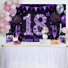 Lofaris Luxury Purple Diamond 18th Birthday Backdrop Purple Balloons and Champagne Background Anniversary Decor