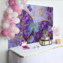 Lofaris Magical Butterfly Birthday Photography Backdrop Purple Gold Sparkle Photo Background