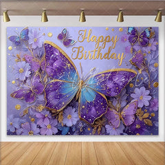 Lofaris Magical Butterfly Birthday Photography Backdrop Purple Gold Sparkle Photo Background