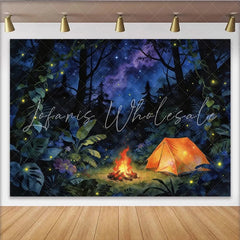 Lofaris Magical Forest Photography Backdrop with Glowing Tent and Starry Sky Enchanted Camping Background for Studio Photoshoot
