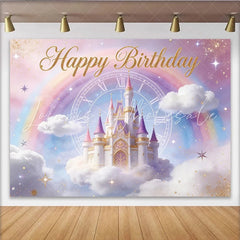 Lofaris Magical Princess Birthday Backdrop with Castle and Rainbow Dreamy Photo Background for Girls Party Decoration