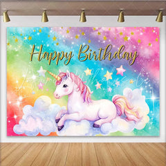 Lofaris Magical Unicorn Rainbow Backdrop Sparkling Galaxy and Clouds Birthday Party Banner