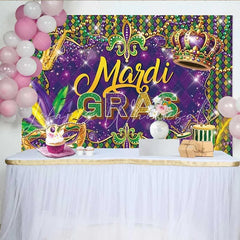 Lofaris Mardi Gras Backdrop Purple Green Gold Mask Beads Crown Photography Background New Orleans Carnival Party Decoration Prop