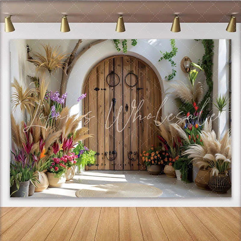 Lofaris Mediterranean Garden Door Photography Backdrop Boho Villa Entrance Photo Background