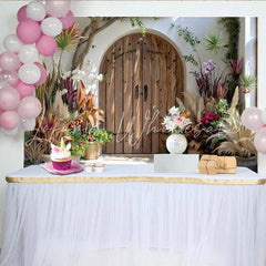 Lofaris Mediterranean Villa Garden Photography Backdrop Tropical Plants and Door Photo Background