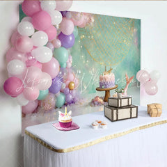 Lofaris Mermaid Birthday Backdrop with Pastel Balloons and Fishing Net Magical Party Decor for Girl Cake Smash Photoshoot
