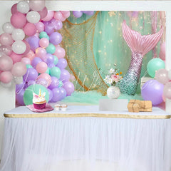 Lofaris Mermaid Birthday Backdrop with Pastel Balloons and Tail Magical Underwater Party Decor for Kids Photoshoot