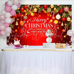 Lofaris Merry Christmas and Happy New Year Backdrop with Pine Branches Ornaments and Snowflakes Festive Holiday Background for Party Decor