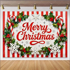 Lofaris Merry Christmas Holly and Berries Candy Cane Party Backdrop Red White Stripes Festive Holiday Decor