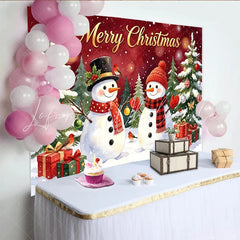 Lofaris Merry Christmas Snowman and Tree Holiday Backdrop with Festive Gifts and Falling Snow Winter Wonderland Photo Background for Party