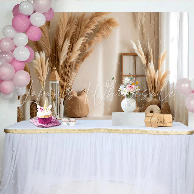 Lofaris Minimalist Boho Interior Backdrop Pampa Grass Vases and Rustic Decor for Portrait Studio