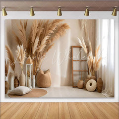 Lofaris Minimalist Boho Interior Backdrop Pampa Grass Vases and Rustic Decor for Portrait Studio