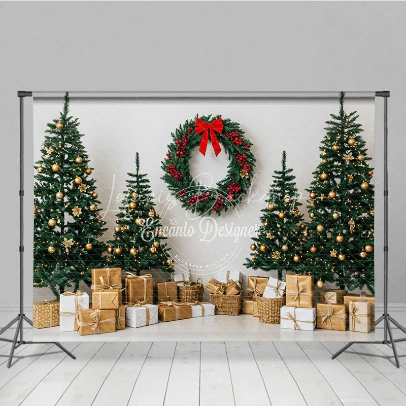 Lofaris Minimalist Christmas Photography Backdrop Clean White Wall with Red Wreath Modern Holiday Photo Background