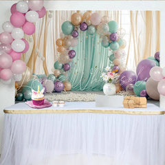 Lofaris Mint Green and Purple Balloon Photography Backdrop Elegant Draped Fabric Wall Decor for Professional Studio Portrait