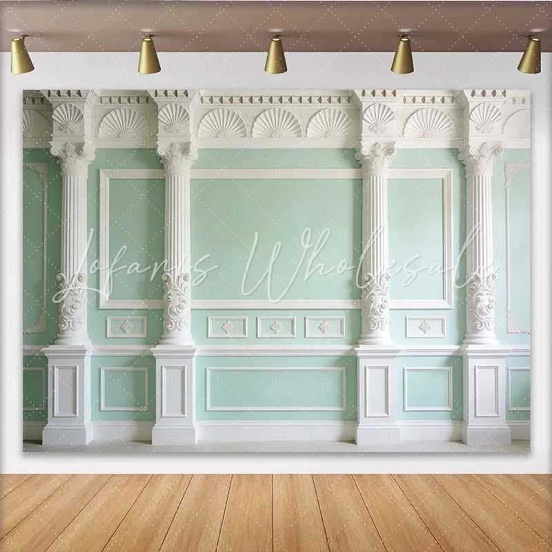 Lofaris Mint Green Classical Column Fine Art Photography Backdrop Elegant Studio Background for Portrait Photoshoot