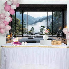 Lofaris Misty Mountain Japanese Garden Photography Backdrop with Serene Nature View Studio Background for Portrait Photoshoot