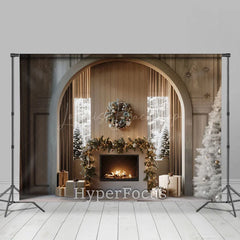 Lofaris Modern Grey Fireplace Wreath Christmas Backdrop