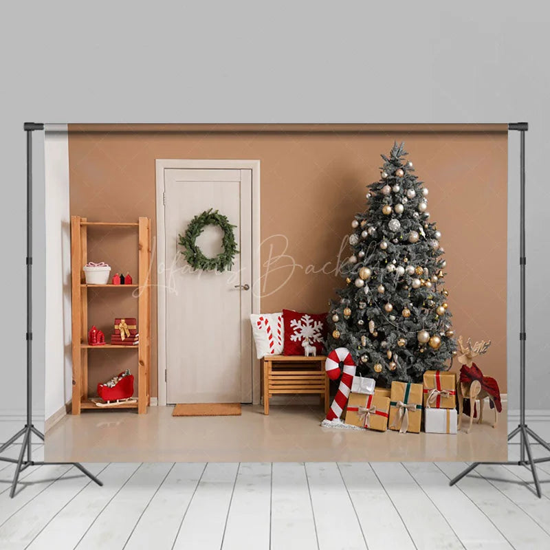Lofaris Modern White Door Xmas Tree Christmas Vibe Backdrop