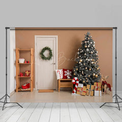 Lofaris Modern White Door Xmas Tree Christmas Vibe Backdrop