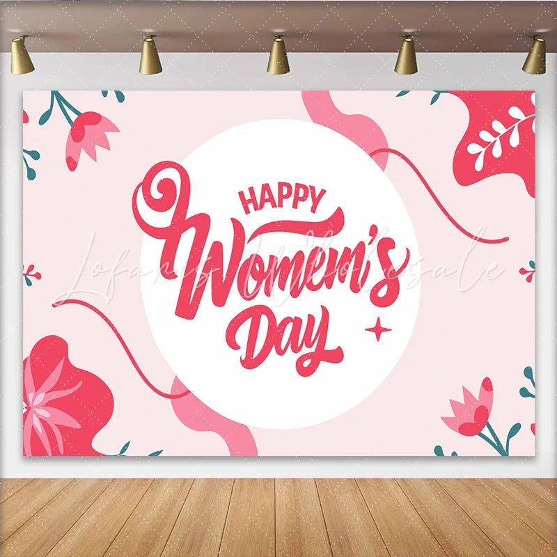 Lofaris Modern Women Day Red Floral Circle Backdrop International Woman Party Decor