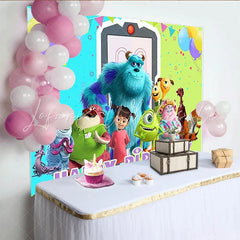 Lofaris Monsters Inc Inspired Happy Birthday Backdrop Sulley Mike and Boo Party Cartoon Movie Photo Booth Decor for Kids