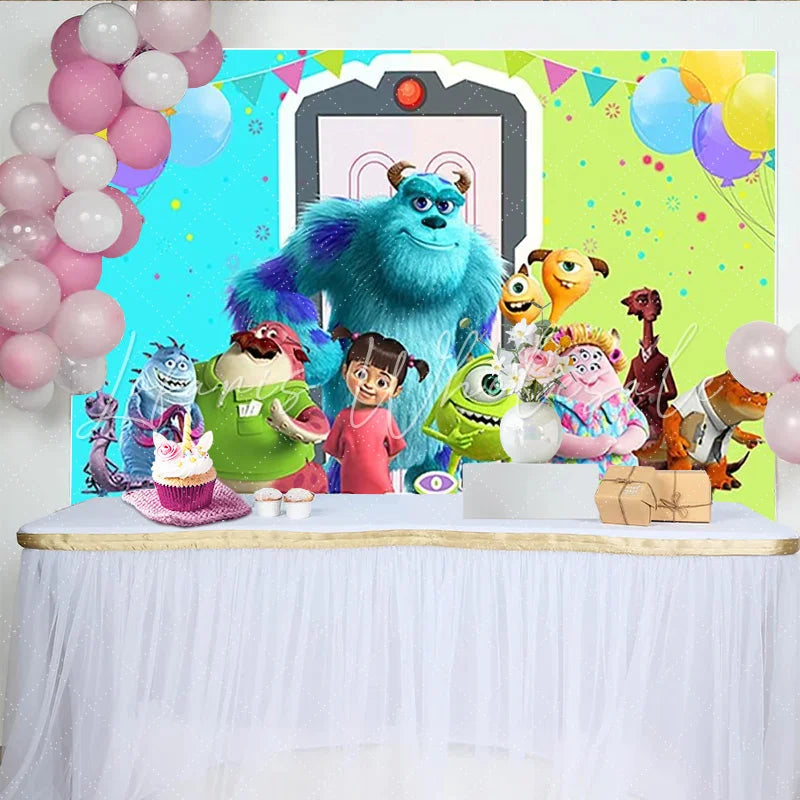 Lofaris Monsters Inc Inspired Happy Birthday Backdrop Sulley Mike and Boo Party Cartoon Movie Photo Booth Decor for Kids
