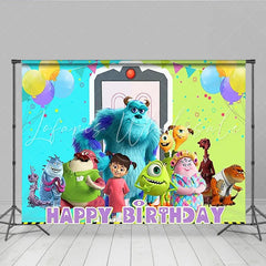Lofaris Monsters Inc Inspired Happy Birthday Backdrop Sulley Mike and Boo Party Cartoon Movie Photo Booth Decor for Kids